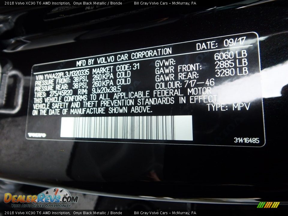 2018 Volvo XC90 T6 AWD Inscription Onyx Black Metallic / Blonde Photo #12