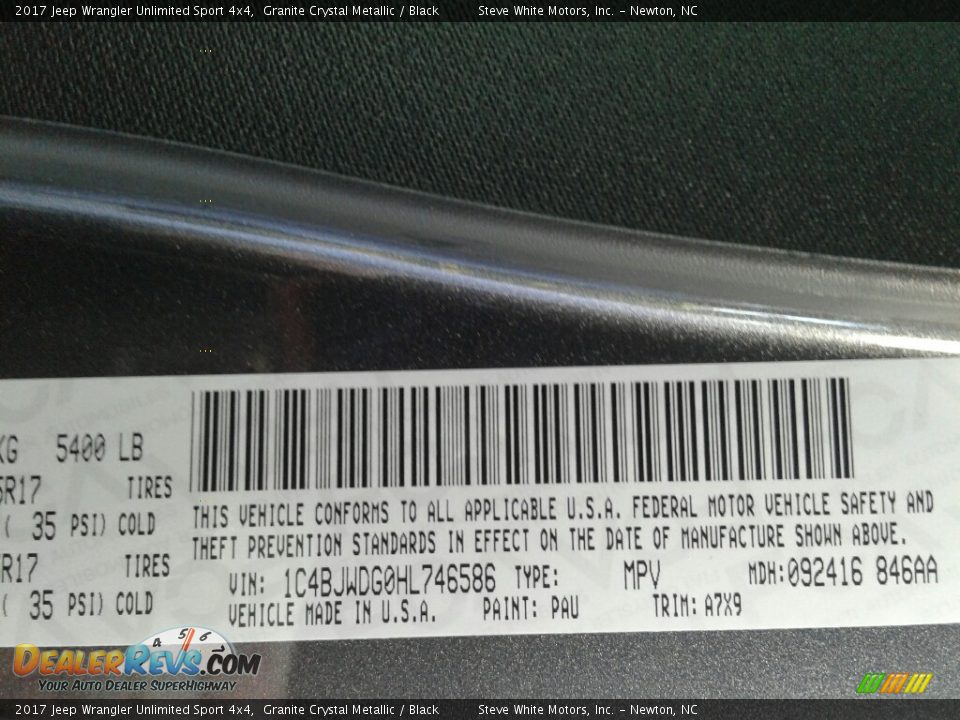 2017 Jeep Wrangler Unlimited Sport 4x4 Granite Crystal Metallic / Black Photo #28