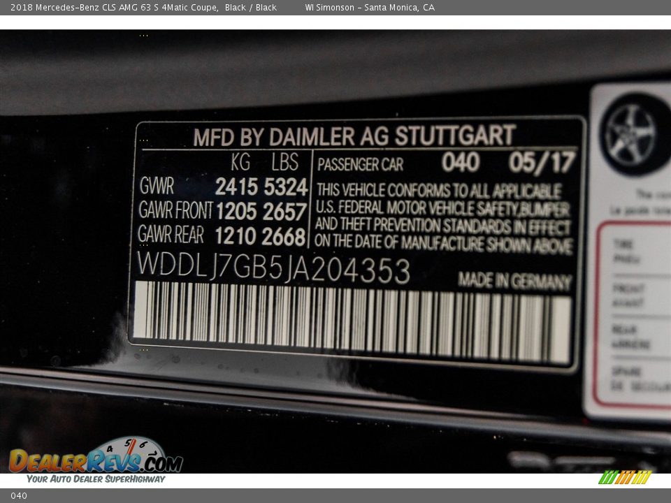 Mercedes-Benz Color Code 040 Black