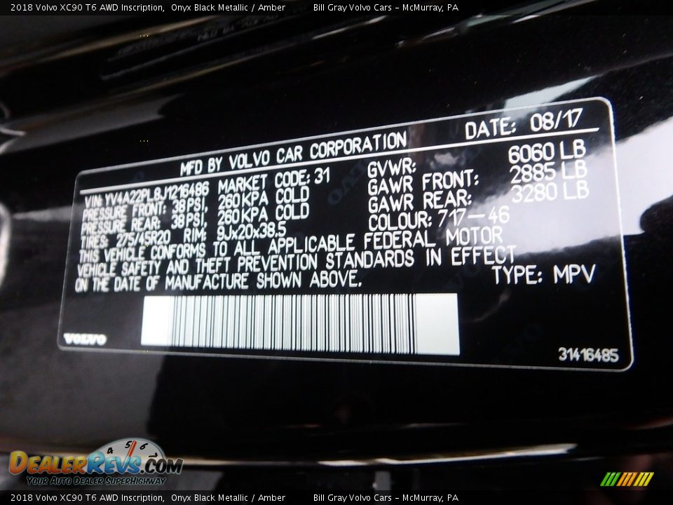 2018 Volvo XC90 T6 AWD Inscription Onyx Black Metallic / Amber Photo #12