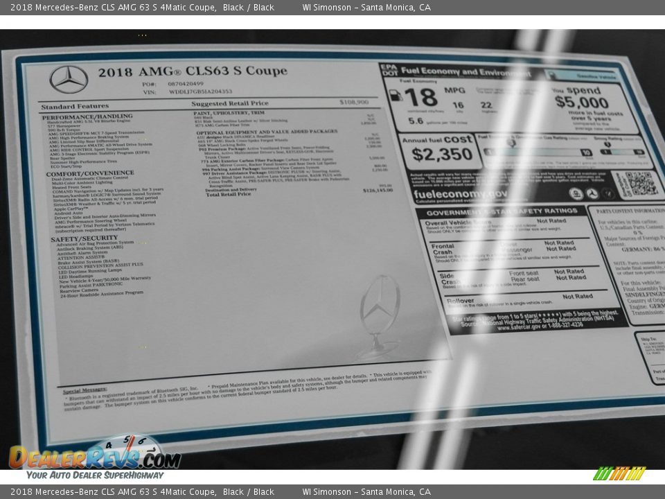 2018 Mercedes-Benz CLS AMG 63 S 4Matic Coupe Window Sticker Photo #11