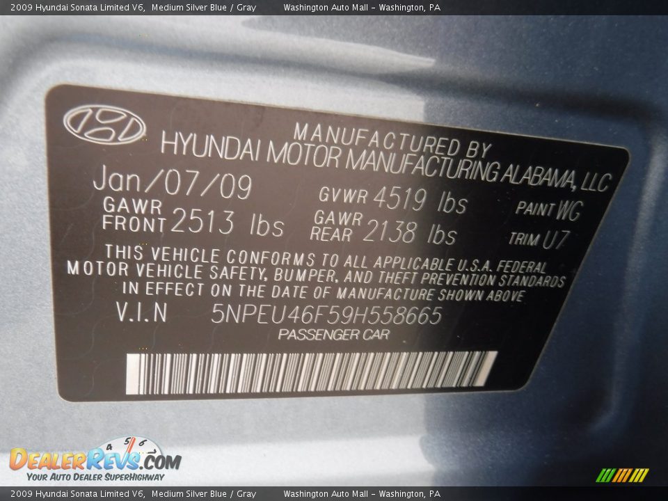 2009 Hyundai Sonata Limited V6 Medium Silver Blue / Gray Photo #29