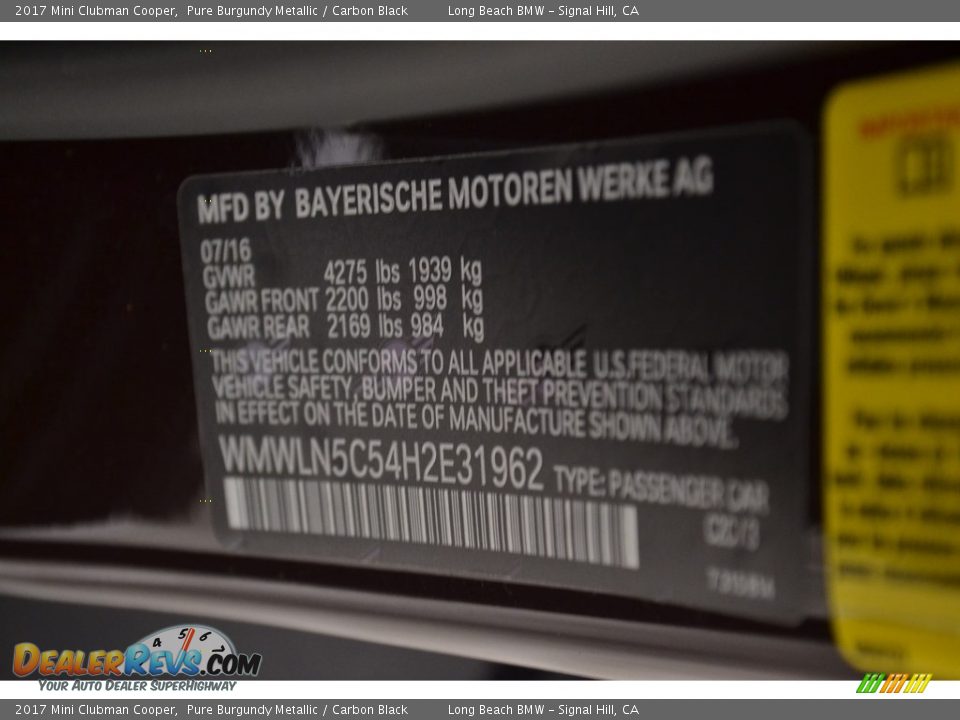 2017 Mini Clubman Cooper Pure Burgundy Metallic / Carbon Black Photo #15
