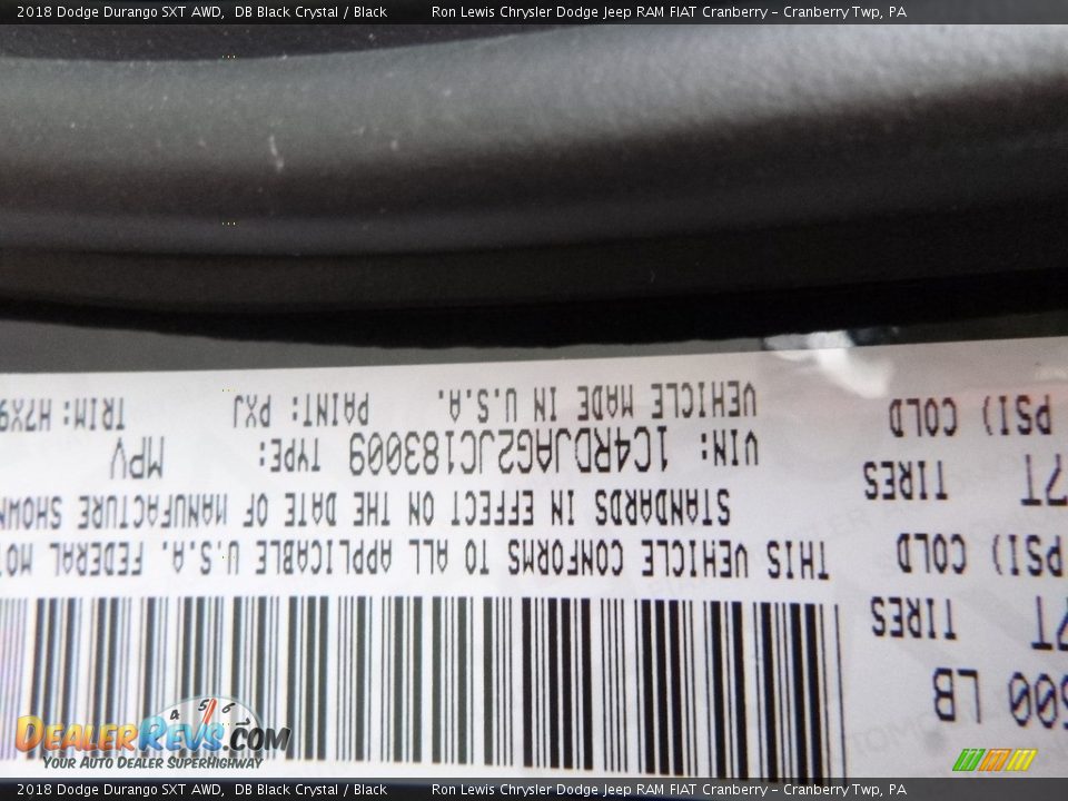 2018 Dodge Durango SXT AWD DB Black Crystal / Black Photo #14