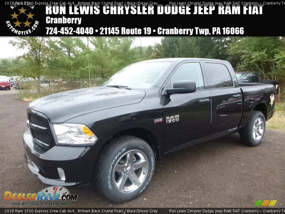 2018 Ram 1500 Express Crew Cab 4x4 Brilliant Black Crystal Pearl / Black/Diesel Gray Photo #1