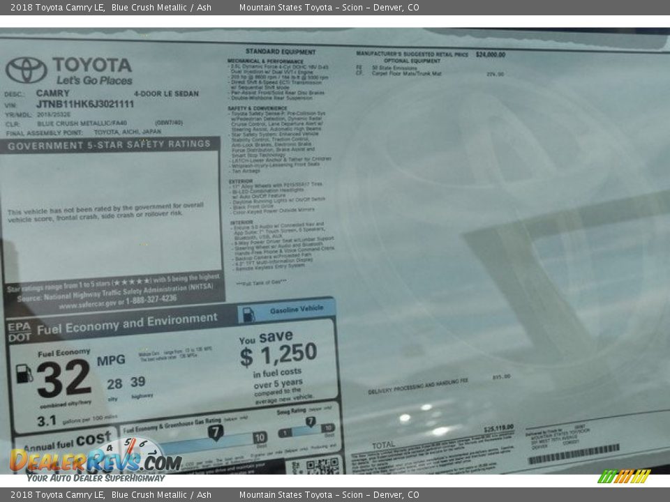 2018 Toyota Camry LE Blue Crush Metallic / Ash Photo #10