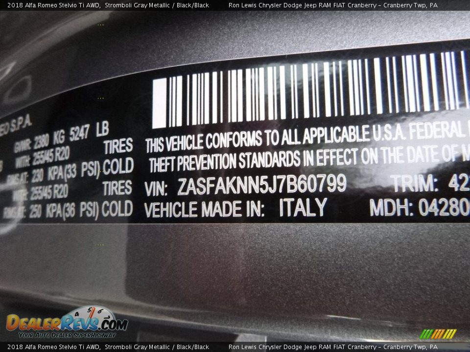 2018 Alfa Romeo Stelvio Ti AWD Stromboli Gray Metallic / Black/Black Photo #21