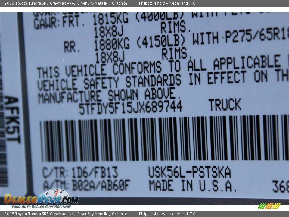 2018 Toyota Tundra SR5 CrewMax 4x4 Silver Sky Metallic / Graphite Photo #24