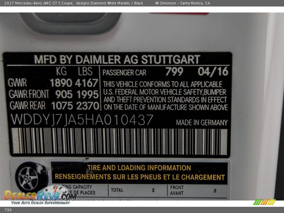 Mercedes-Benz Color Code 799 designo Diamond White Metallic