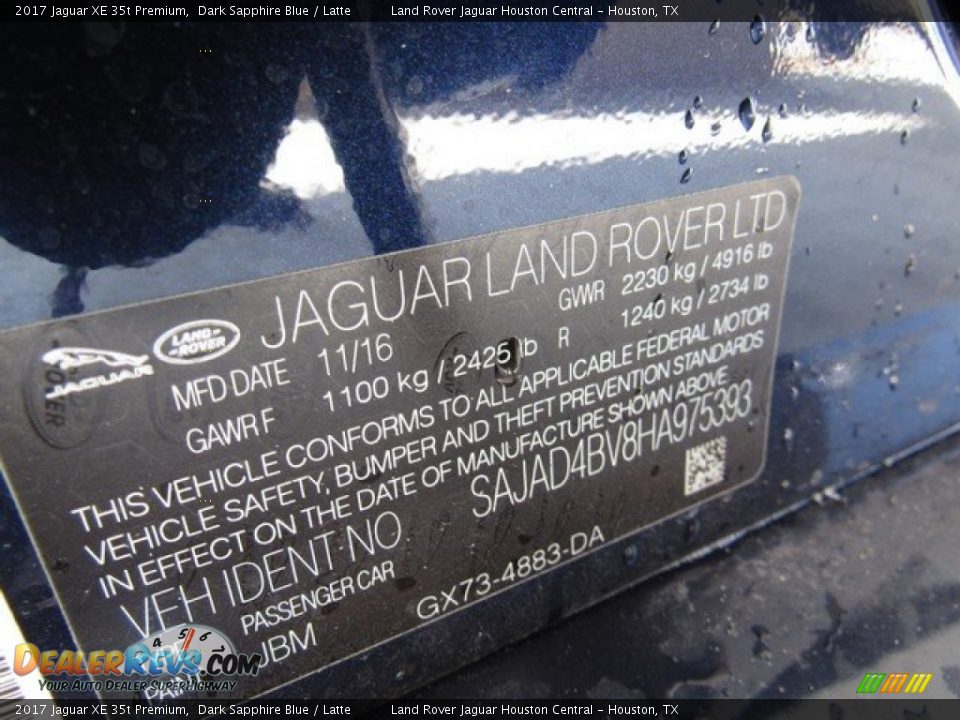 2017 Jaguar XE 35t Premium Dark Sapphire Blue / Latte Photo #24