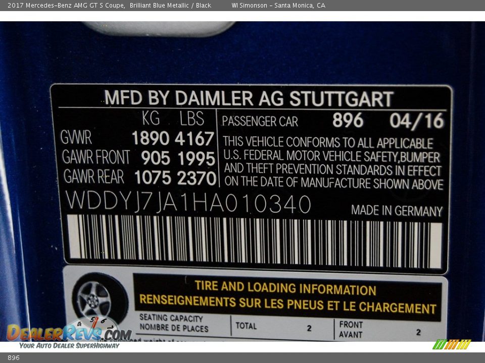 Mercedes-Benz Color Code 896 Brilliant Blue Metallic