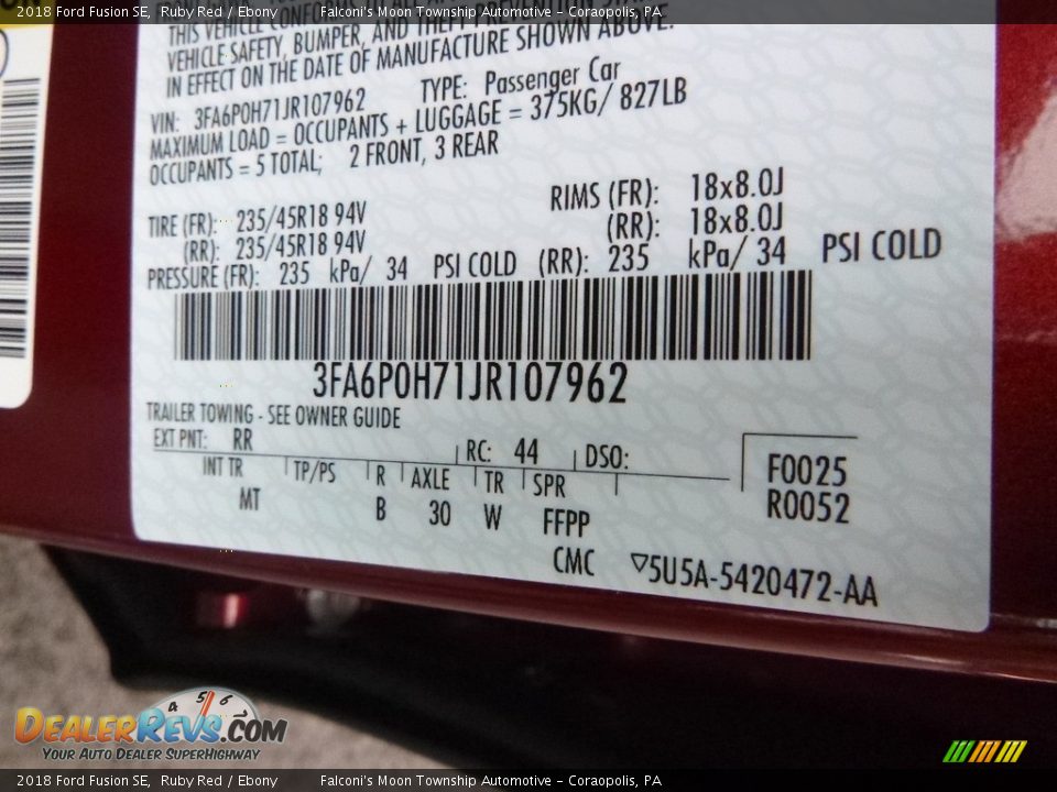 2018 Ford Fusion SE Ruby Red / Ebony Photo #12