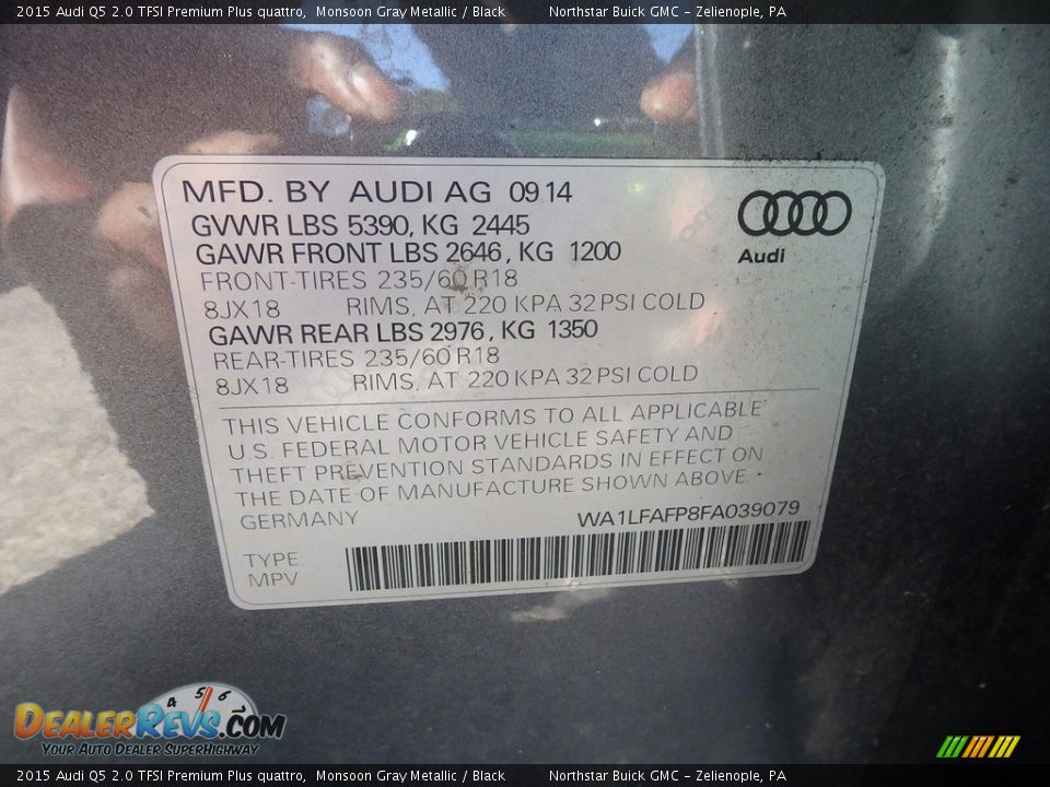 2015 Audi Q5 2.0 TFSI Premium Plus quattro Monsoon Gray Metallic / Black Photo #20