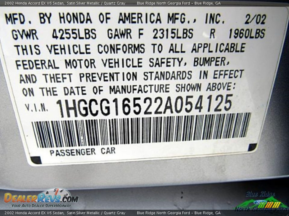 2002 Honda Accord EX V6 Sedan Satin Silver Metallic / Quartz Gray Photo #27