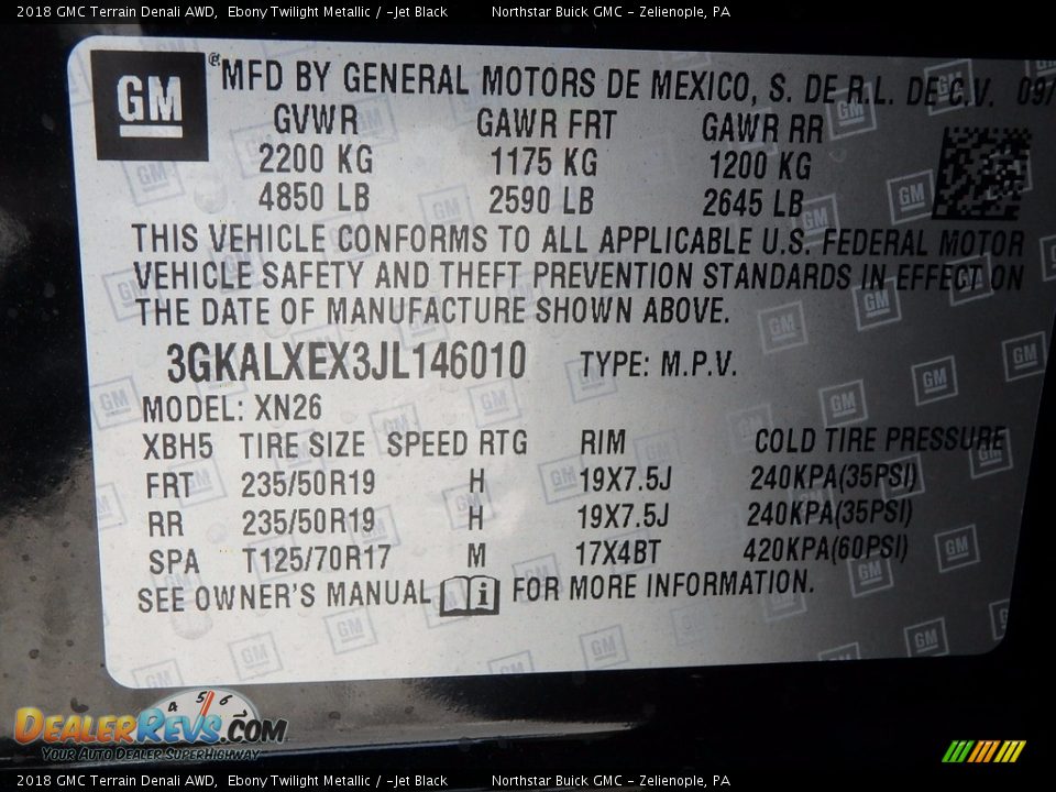 2018 GMC Terrain Denali AWD Ebony Twilight Metallic / ­Jet Black Photo #14