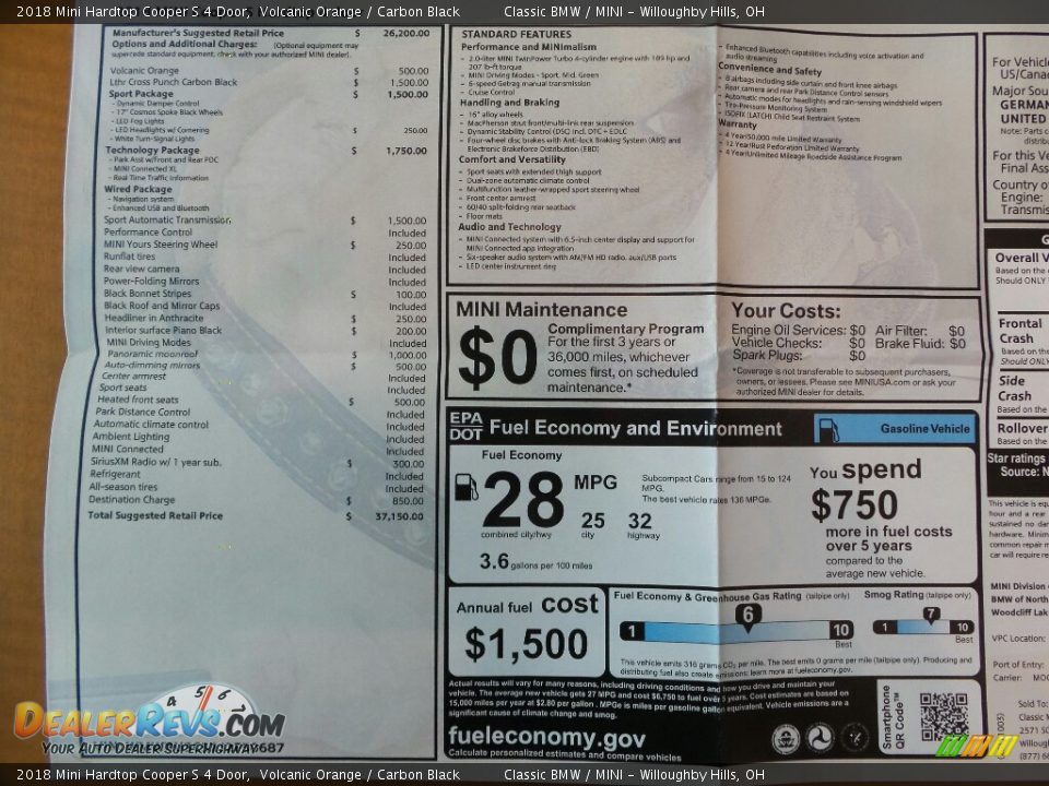 2018 Mini Hardtop Cooper S 4 Door Window Sticker Photo #6