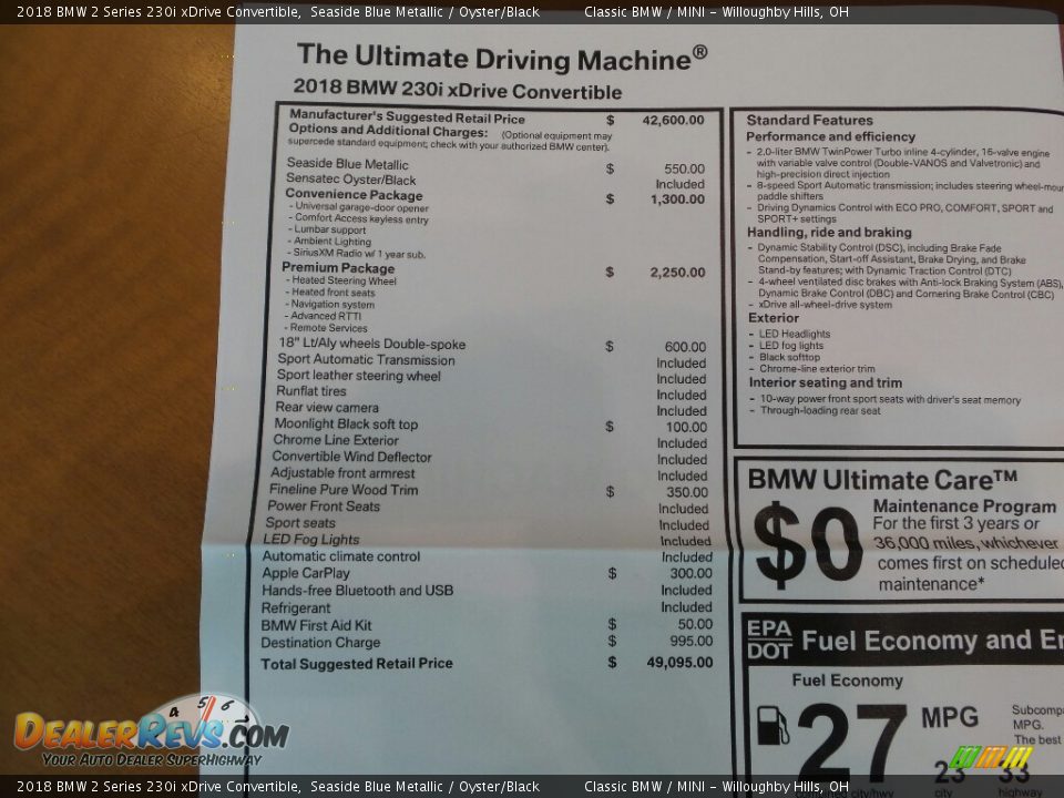 2018 BMW 2 Series 230i xDrive Convertible Window Sticker Photo #6