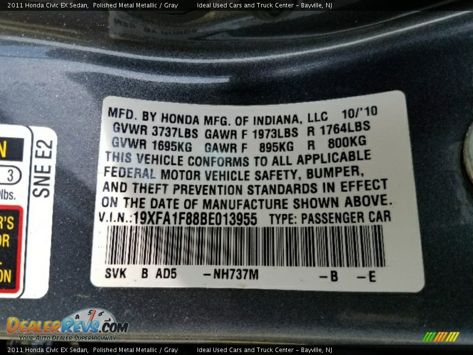 2011 Honda Civic EX Sedan Polished Metal Metallic / Gray Photo #16