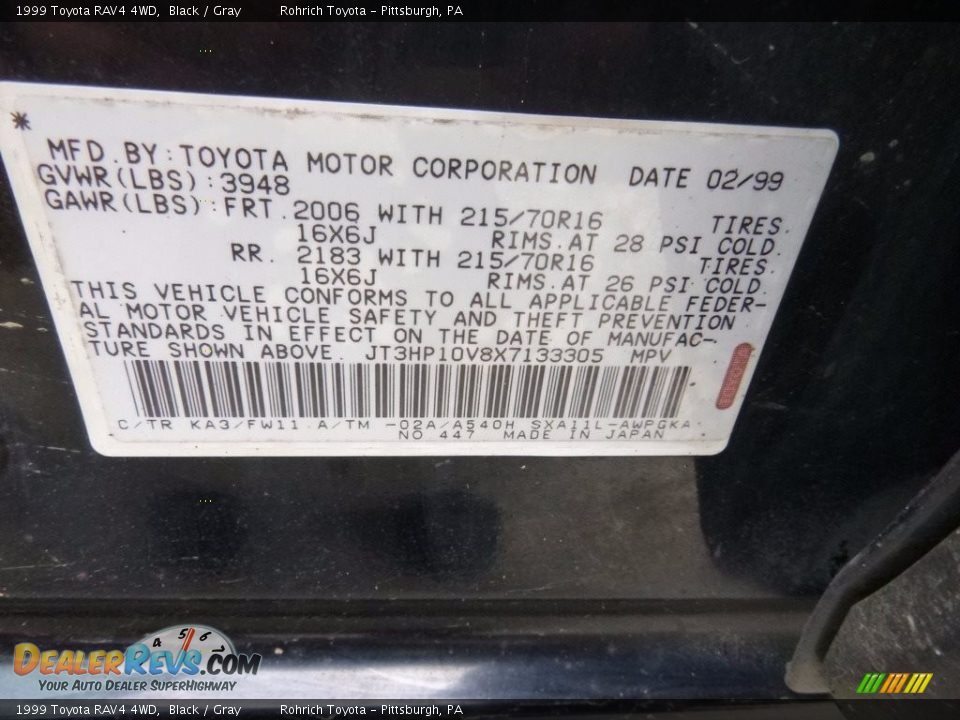 1999 Toyota RAV4 4WD Black / Gray Photo #9