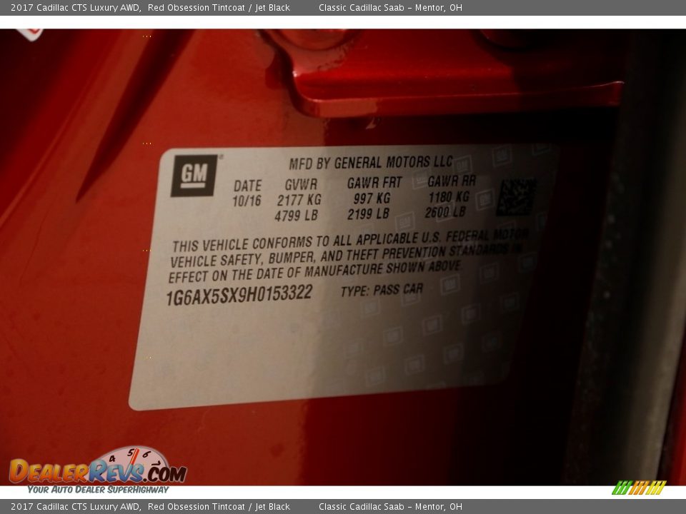 2017 Cadillac CTS Luxury AWD Red Obsession Tintcoat / Jet Black Photo #23