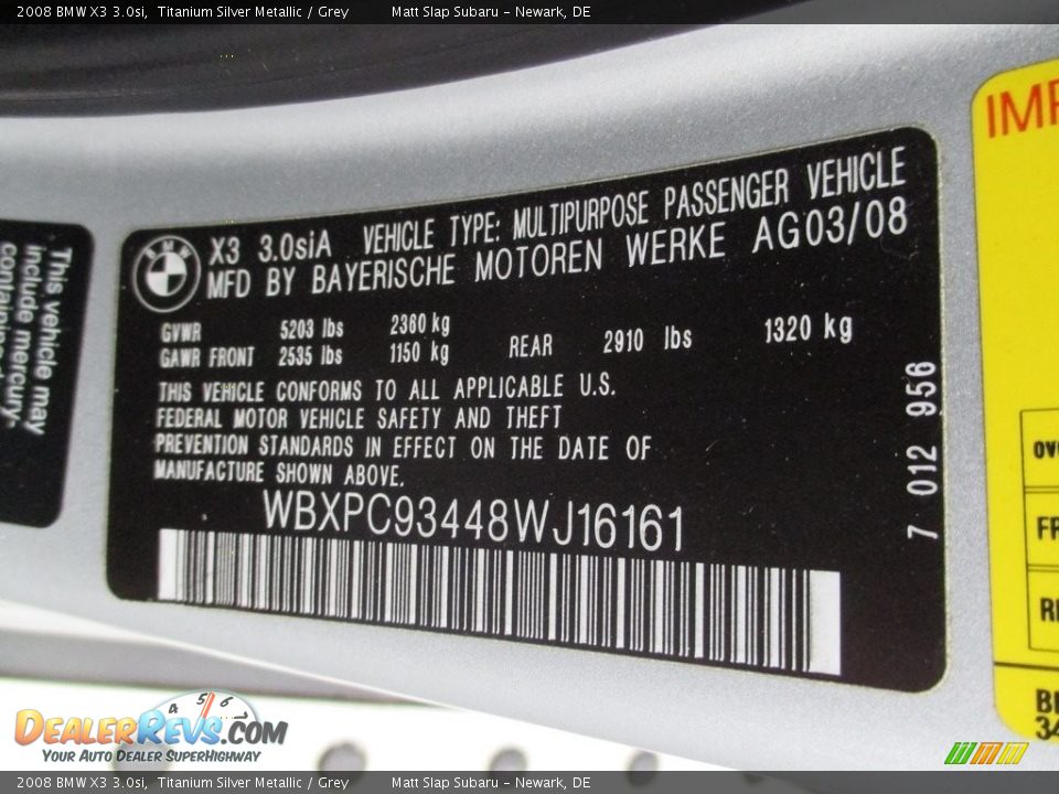 2008 BMW X3 3.0si Titanium Silver Metallic / Grey Photo #29