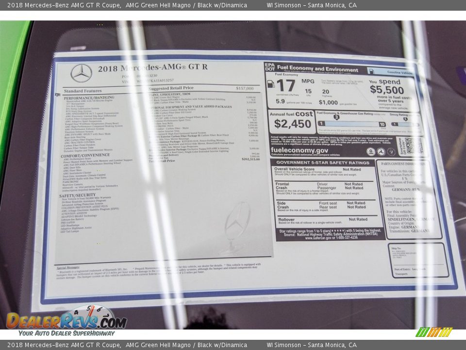 2018 Mercedes-Benz AMG GT R Coupe Window Sticker Photo #12