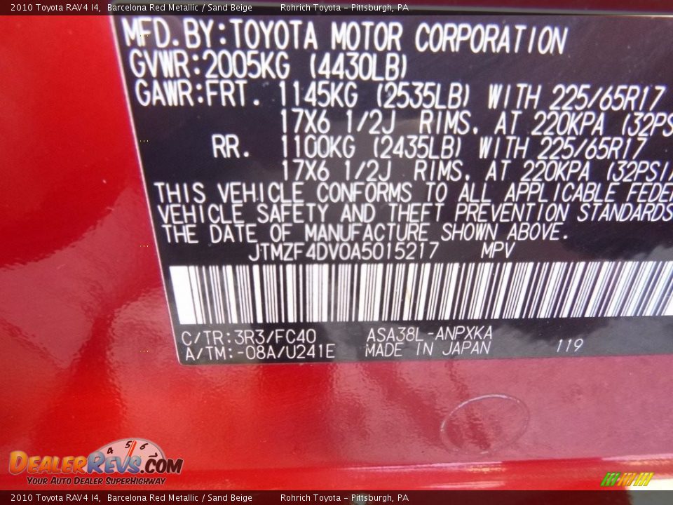 2010 Toyota RAV4 I4 Barcelona Red Metallic / Sand Beige Photo #27