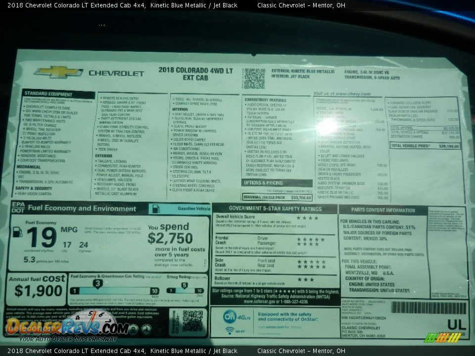 2018 Chevrolet Colorado LT Extended Cab 4x4 Window Sticker Photo #4