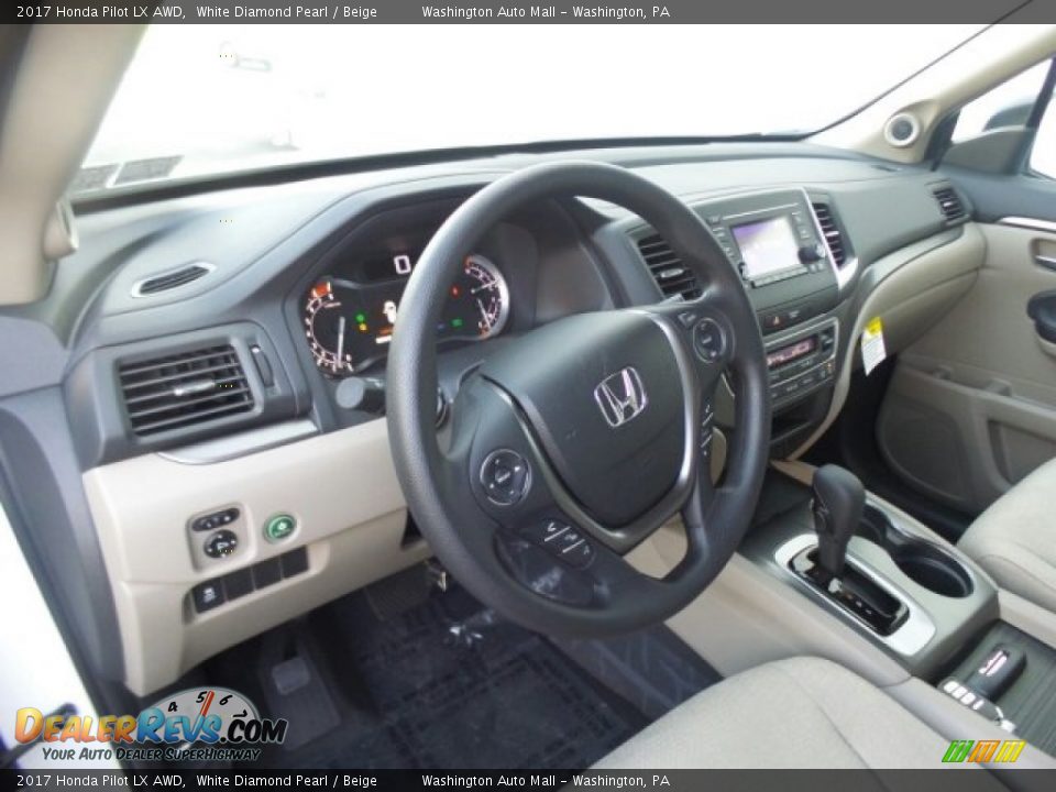 2017 Honda Pilot LX AWD White Diamond Pearl / Beige Photo #9
