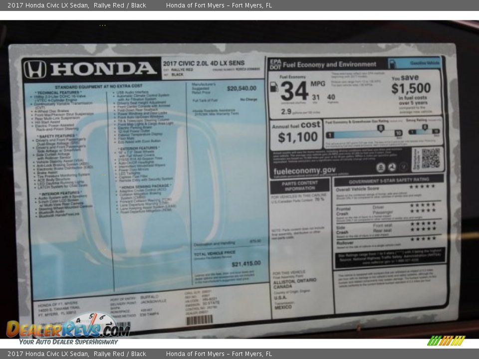 2017 Honda Civic LX Sedan Window Sticker Photo #25