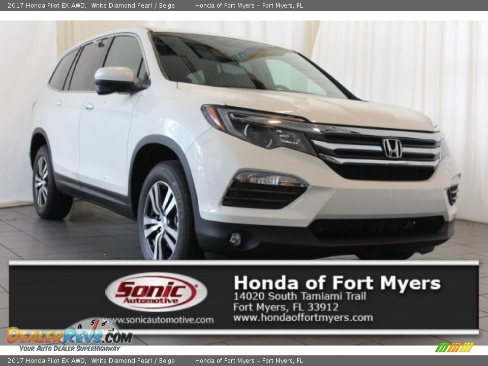 2017 Honda Pilot EX AWD White Diamond Pearl / Beige Photo #1