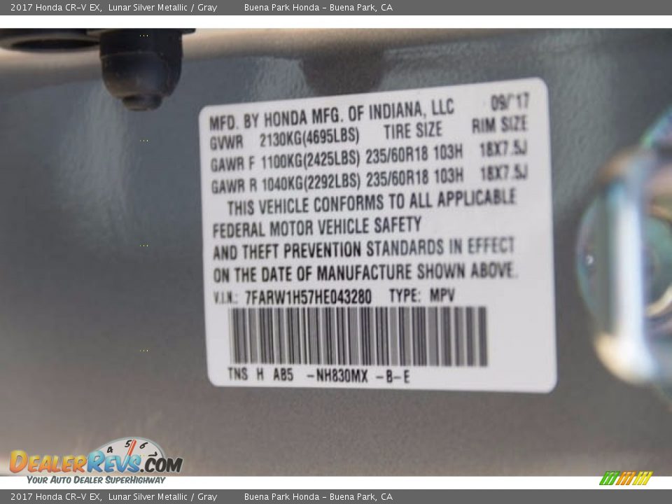 2017 Honda CR-V EX Lunar Silver Metallic / Gray Photo #18