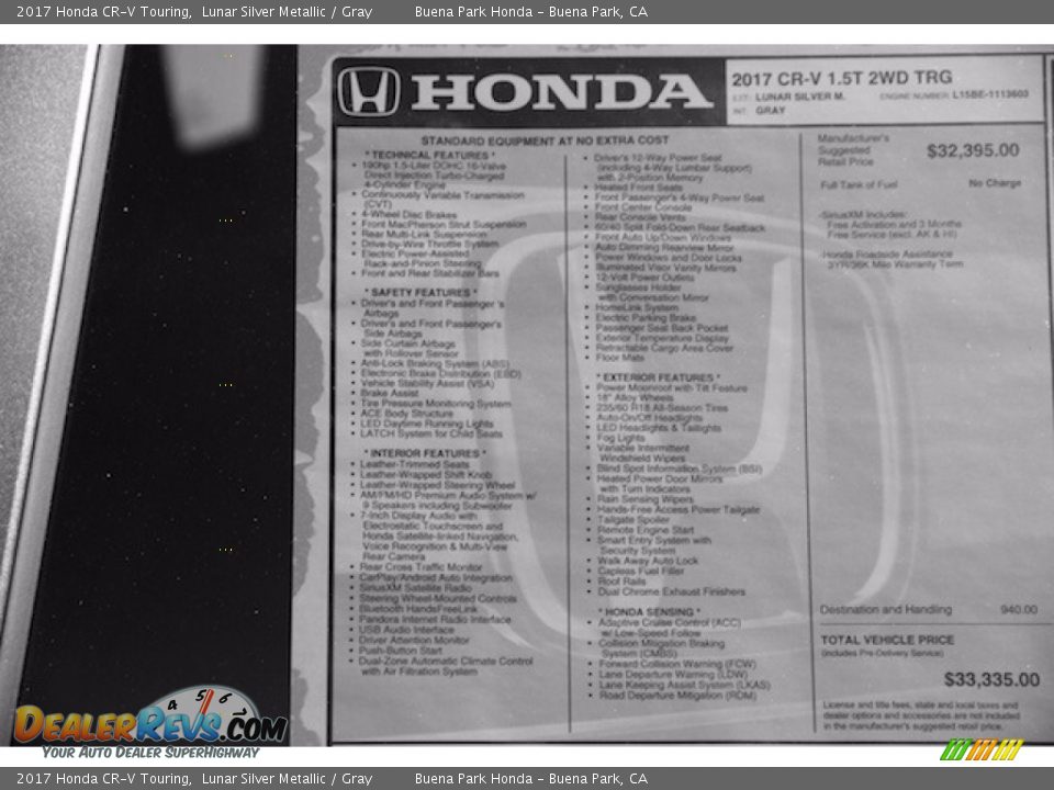 2017 Honda CR-V Touring Window Sticker Photo #18