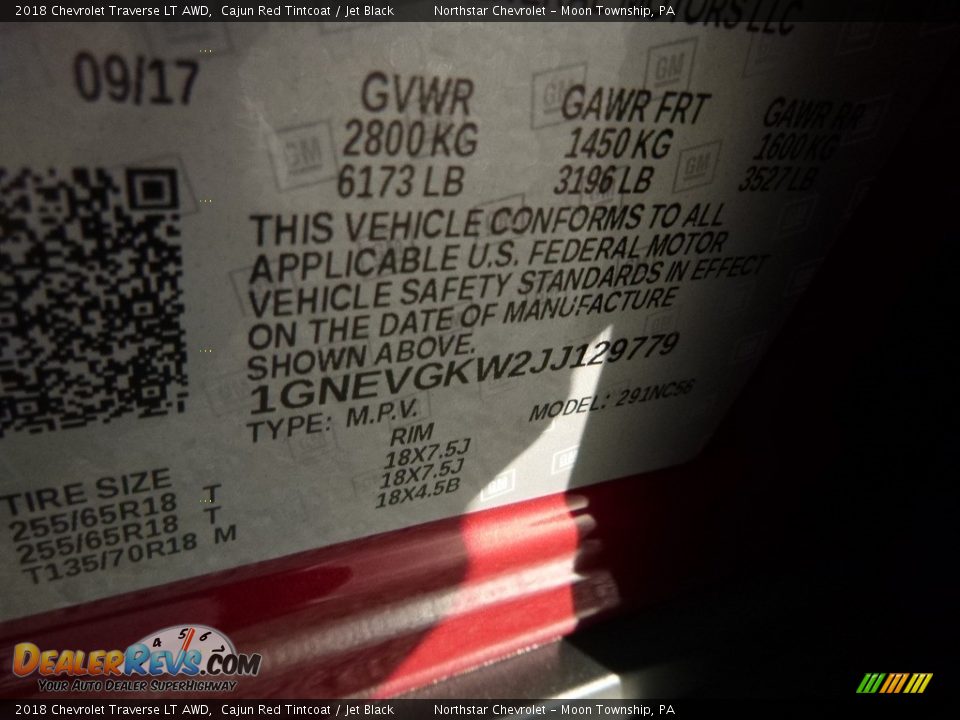 2018 Chevrolet Traverse LT AWD Cajun Red Tintcoat / Jet Black Photo #17