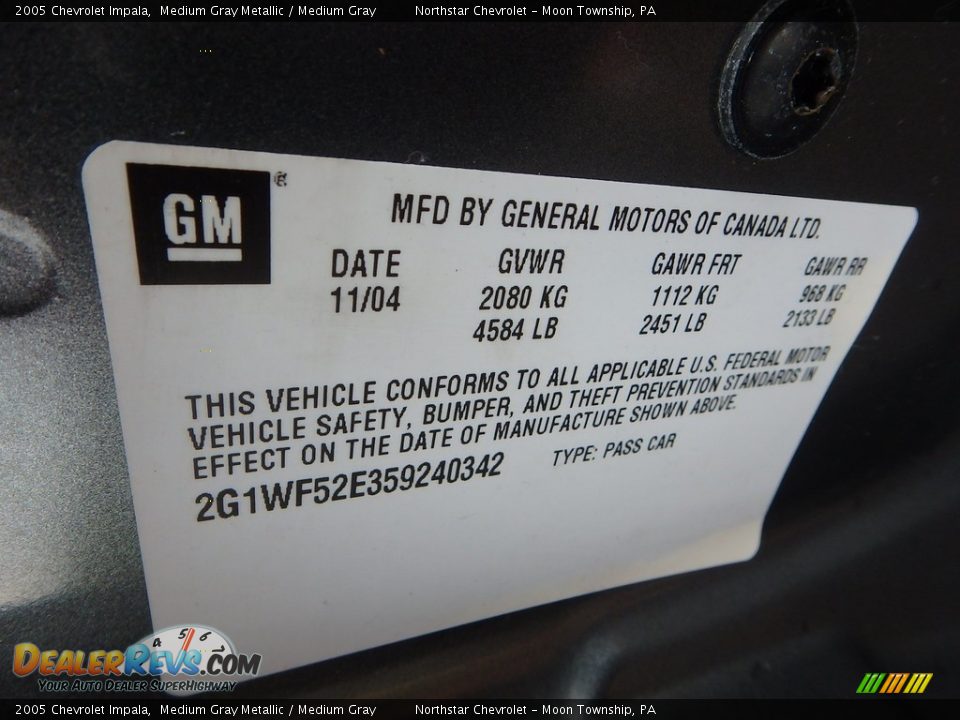 2005 Chevrolet Impala Medium Gray Metallic / Medium Gray Photo #14