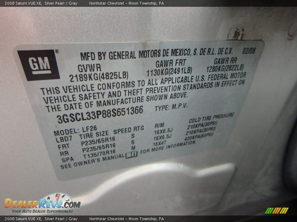 2008 Saturn VUE XE Silver Pearl / Gray Photo #14