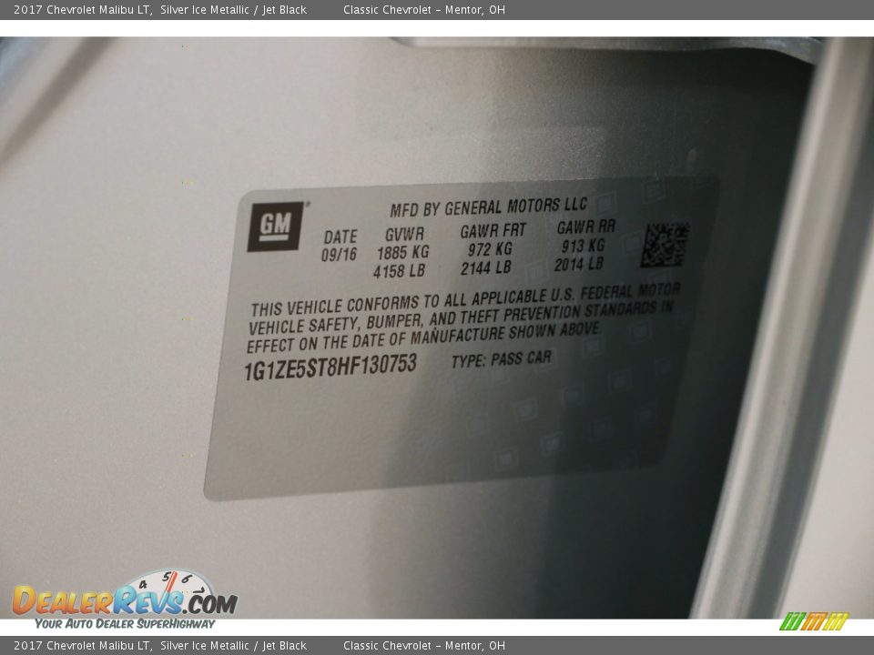 2017 Chevrolet Malibu LT Silver Ice Metallic / Jet Black Photo #19