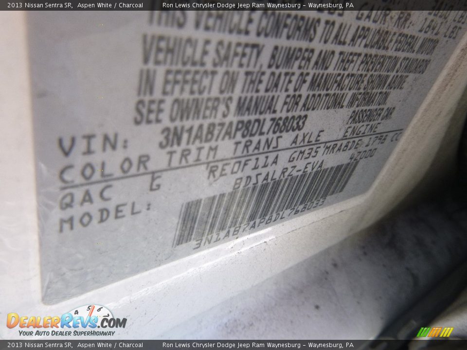 2013 Nissan Sentra SR Aspen White / Charcoal Photo #16