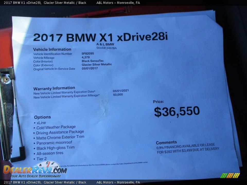 2017 BMW X1 xDrive28i Glacier Silver Metallic / Black Photo #13