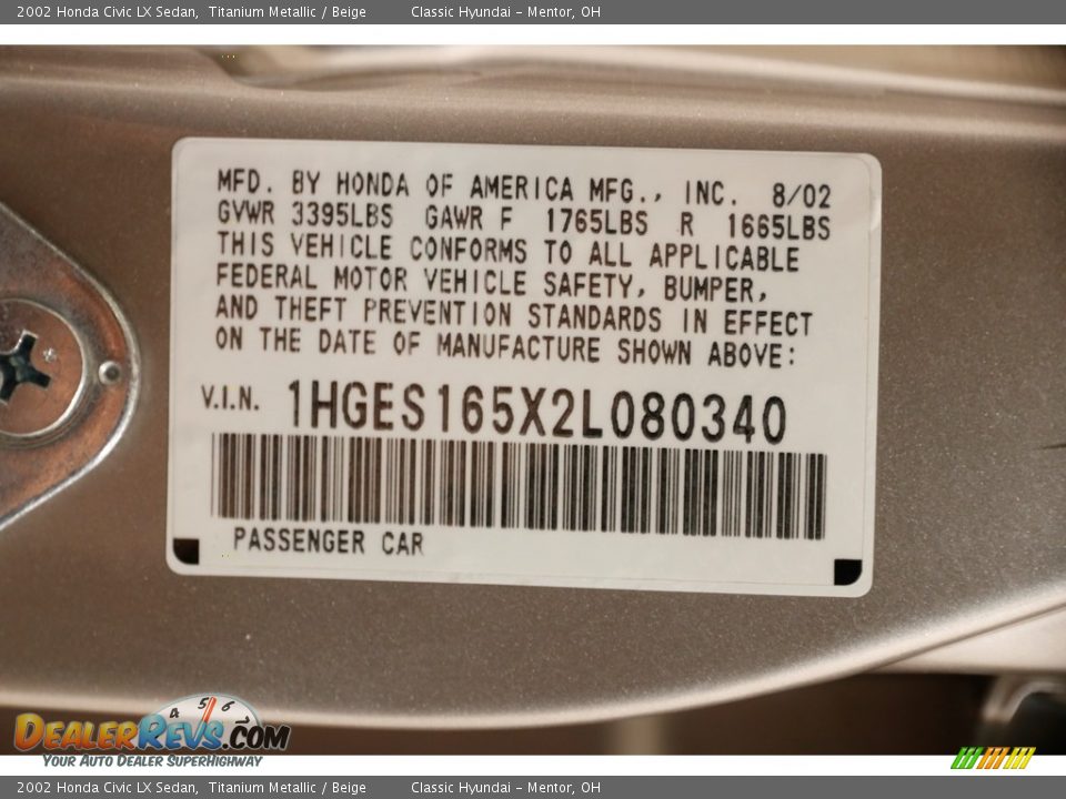 2002 Honda Civic LX Sedan Titanium Metallic / Beige Photo #17