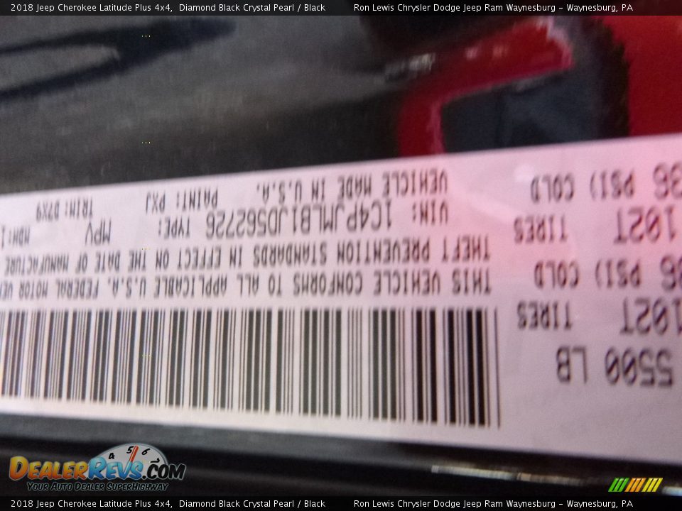 2018 Jeep Cherokee Latitude Plus 4x4 Diamond Black Crystal Pearl / Black Photo #15