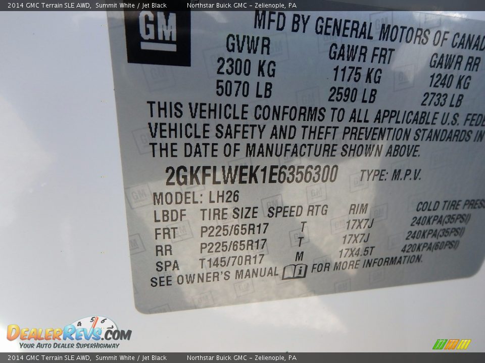 2014 GMC Terrain SLE AWD Summit White / Jet Black Photo #20