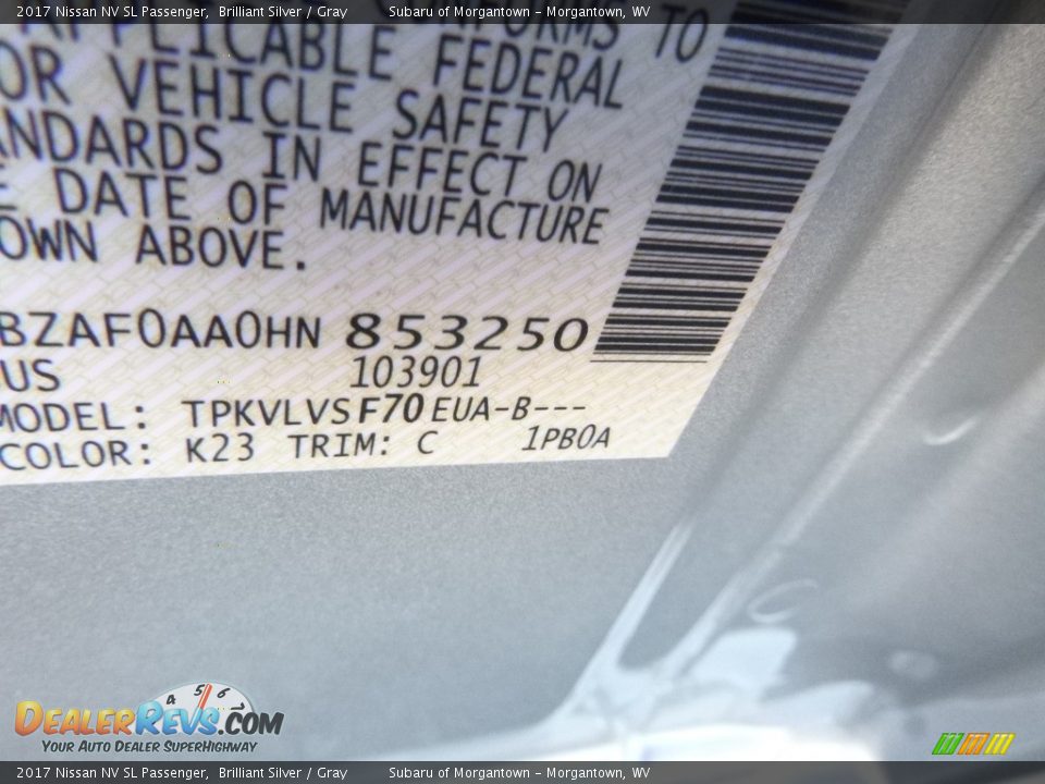 2017 Nissan NV SL Passenger Brilliant Silver / Gray Photo #15