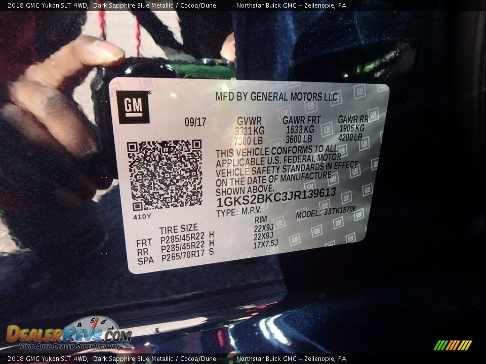 2018 GMC Yukon SLT 4WD Dark Sapphire Blue Metallic / Cocoa/Dune Photo #15