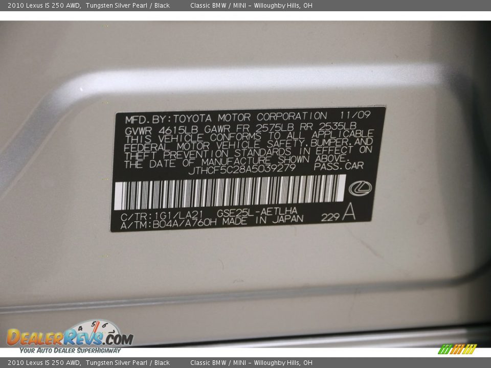 2010 Lexus IS 250 AWD Tungsten Silver Pearl / Black Photo #22