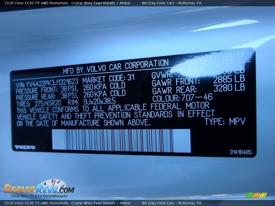 2018 Volvo XC90 T6 AWD Momentum Crystal White Pearl Metallic / Amber Photo #12