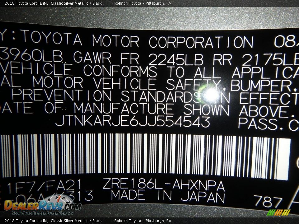 2018 Toyota Corolla iM Classic Silver Metallic / Black Photo #10