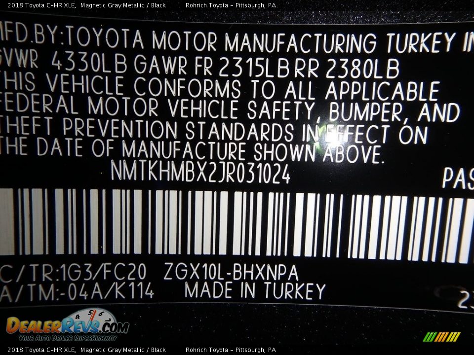 2018 Toyota C-HR XLE Magnetic Gray Metallic / Black Photo #10