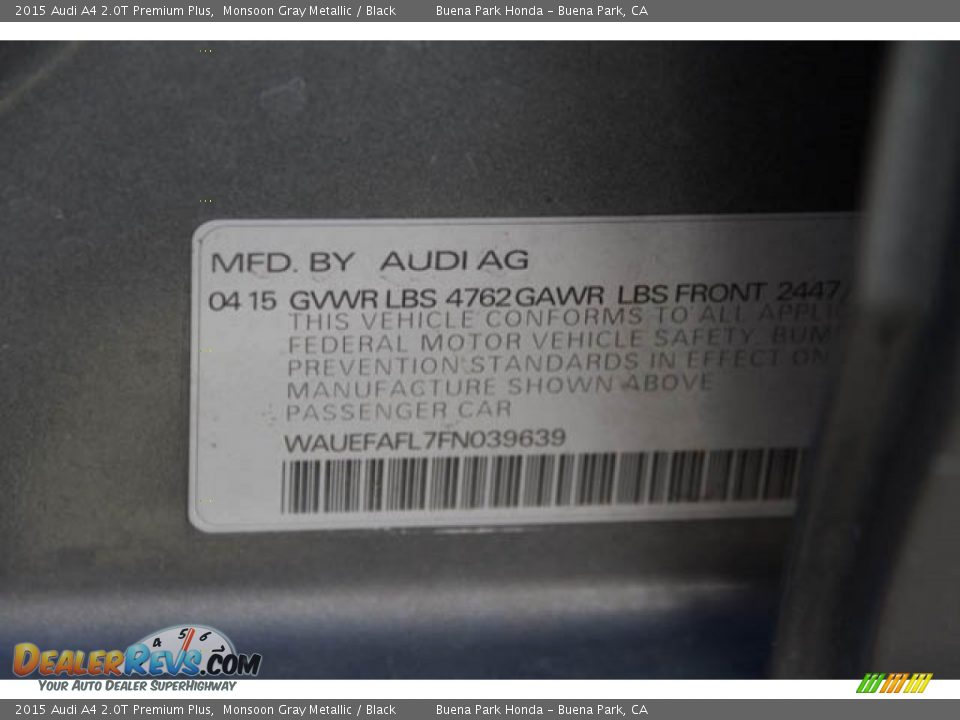 2015 Audi A4 2.0T Premium Plus Monsoon Gray Metallic / Black Photo #31