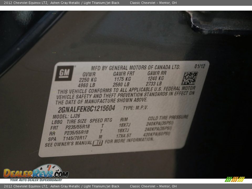 2012 Chevrolet Equinox LTZ Ashen Gray Metallic / Light Titanium/Jet Black Photo #18